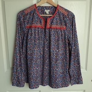 J Crew Blue Pink Paisley Peasant Top Size Small